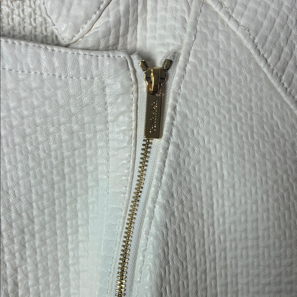 Calvin Klein Leather Women's Cream Faux Rider Jacket - Picture 3 of 13